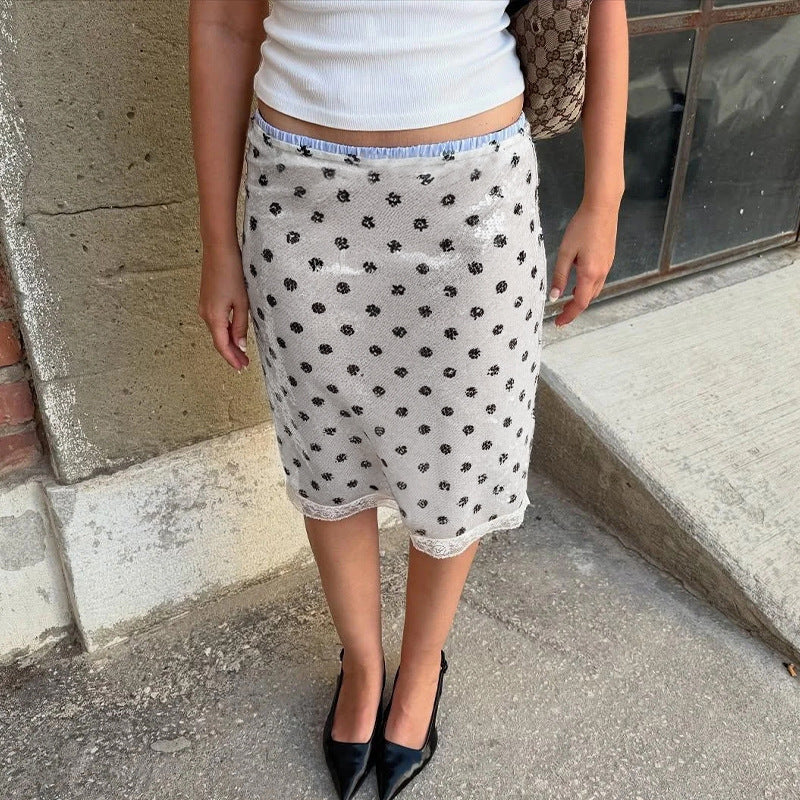 Women's Summer Fashion Retro Dots Printed Low Waist Slim Slimming Skirt