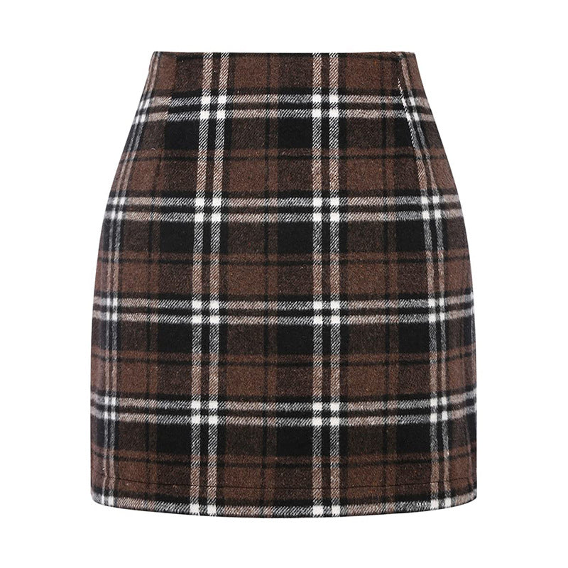 Women's High Waist Tartan Tight Pencil Hip Skirt