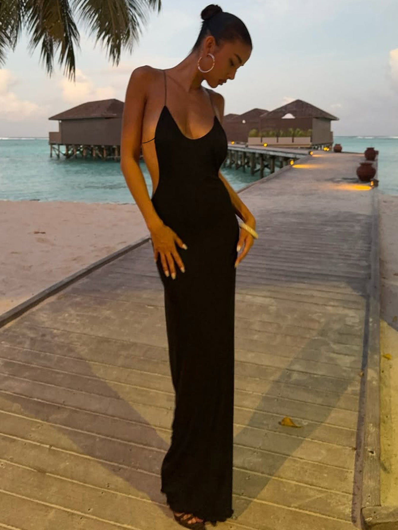 Women's Solid Color Sexy Big Backless Figure Flattering Dress