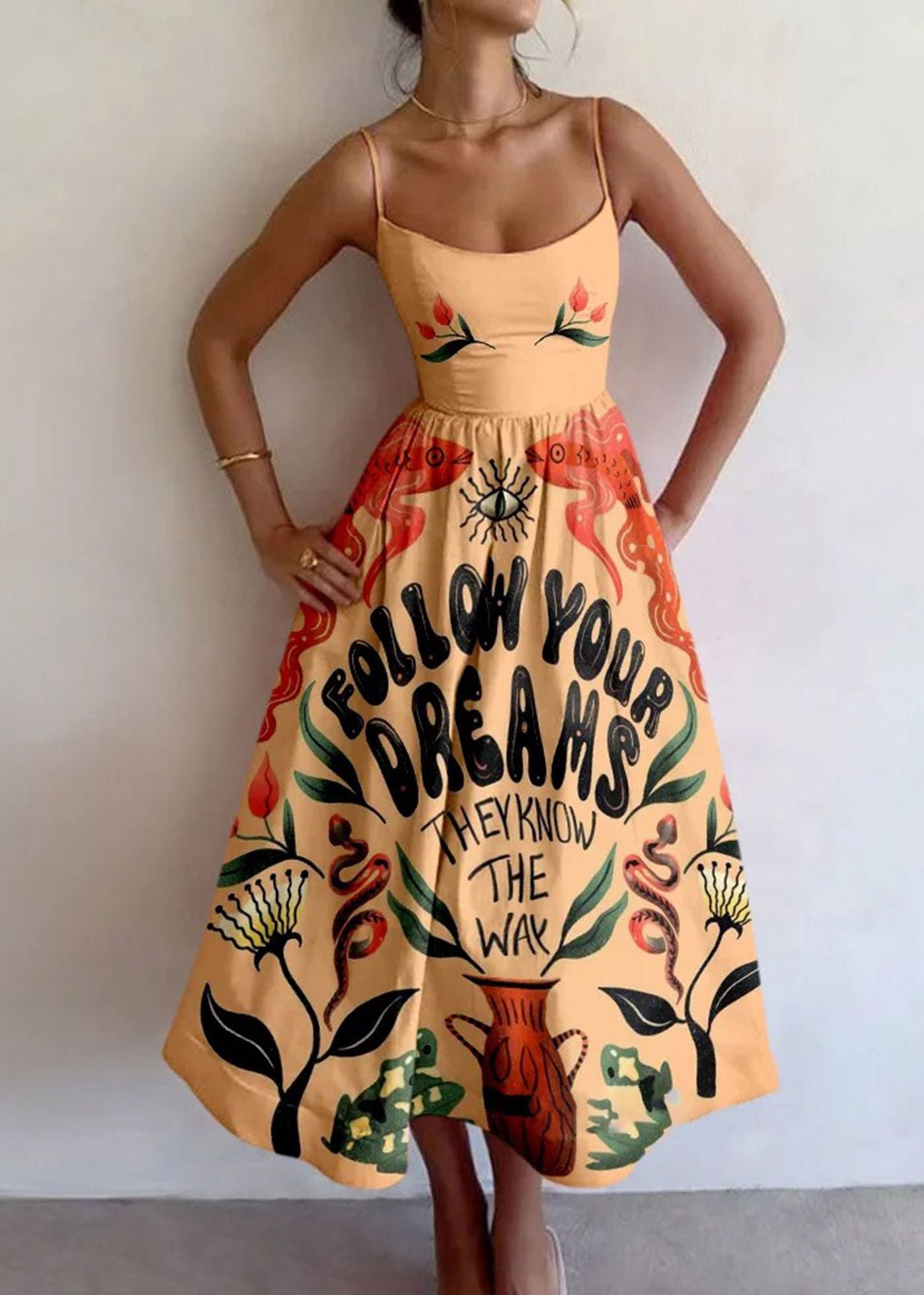 Women's Sling Long Digital Printing Large Dress
