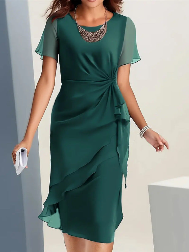 Summer Chiffon Patchwork Round Neck Sleeve Dress