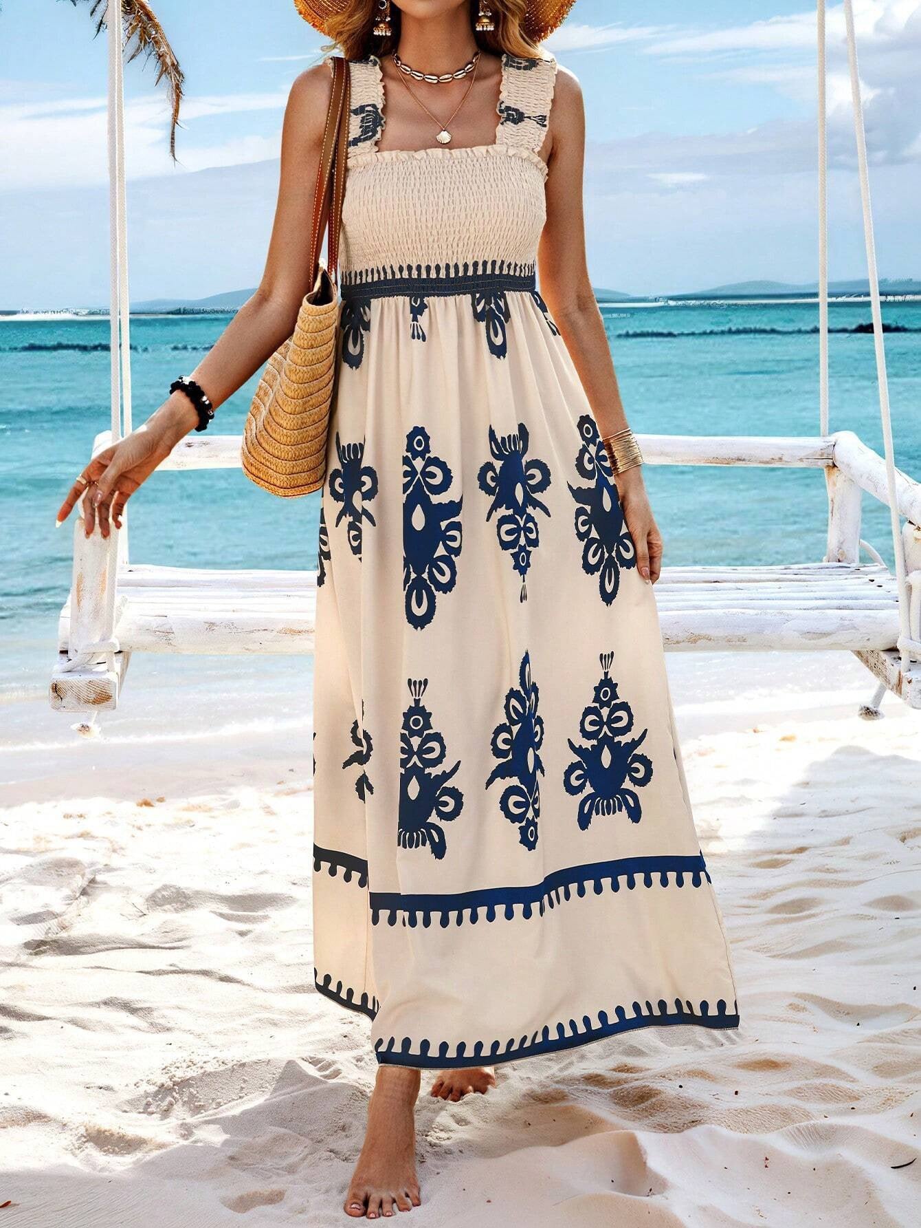 Unique Women's Beach Holiday Style Printing Dress