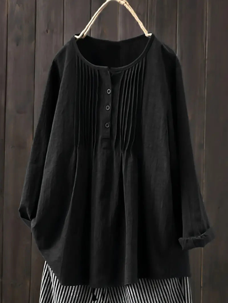 Art Solid Color Bamboo Cotton Linen Pullover Tops