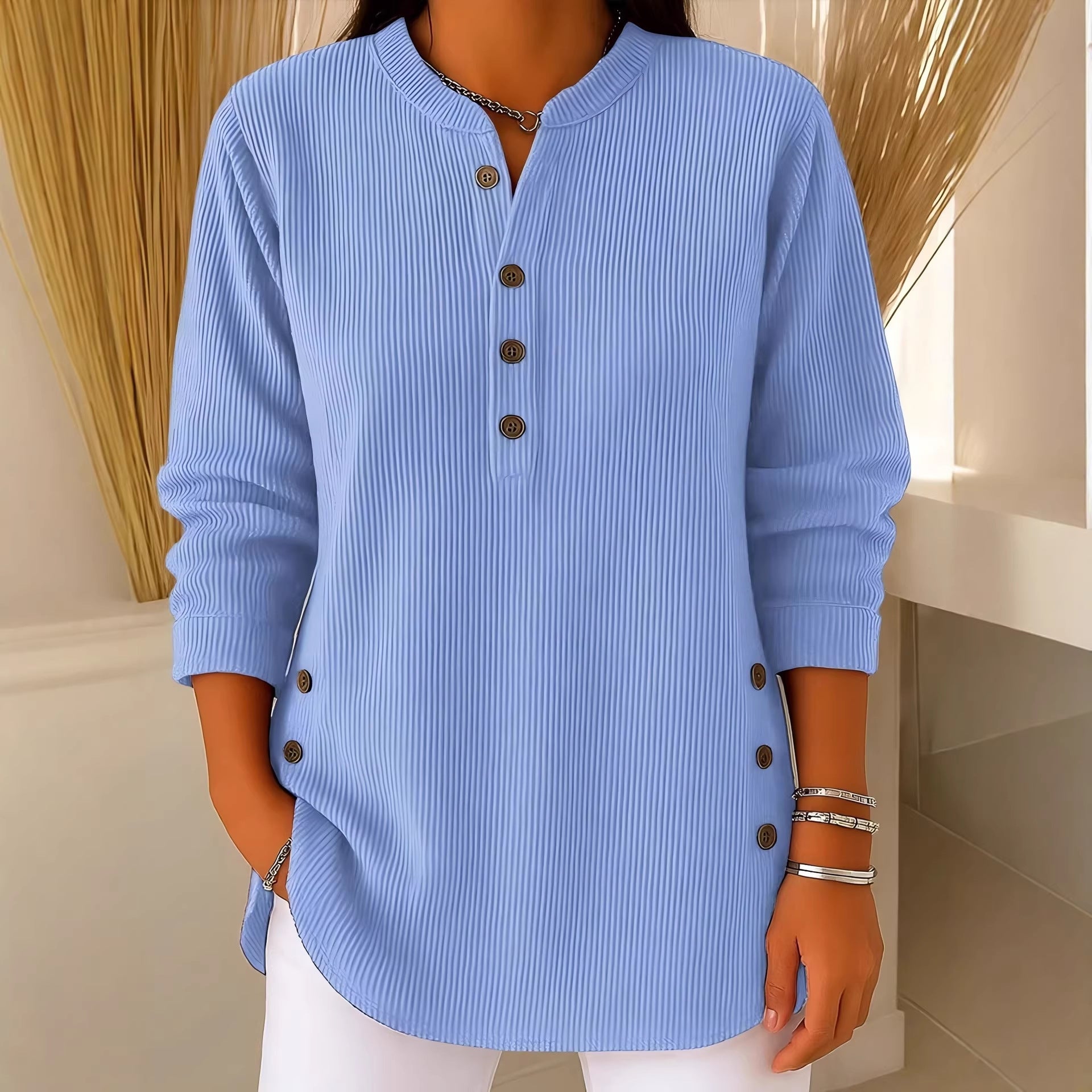 Women's Corduroy Solid Color Loose Casual Button Blouses