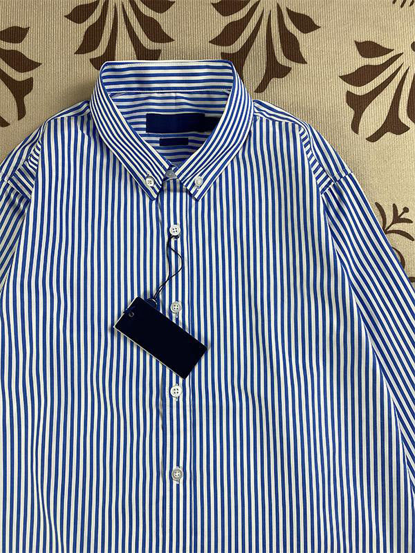 Men's Ralph Horse Logo Striped Long-sleeved Shirt Embroidered Lapel Blouse