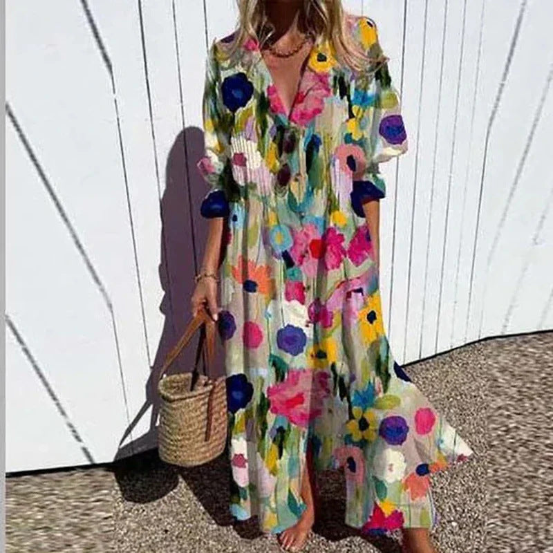 Beautiful Women's Pleated Print Temperament Commute Dress