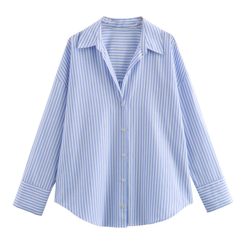 Women's Single Summer Cotton Loose Casual Long Sleeves Oxford Blouse