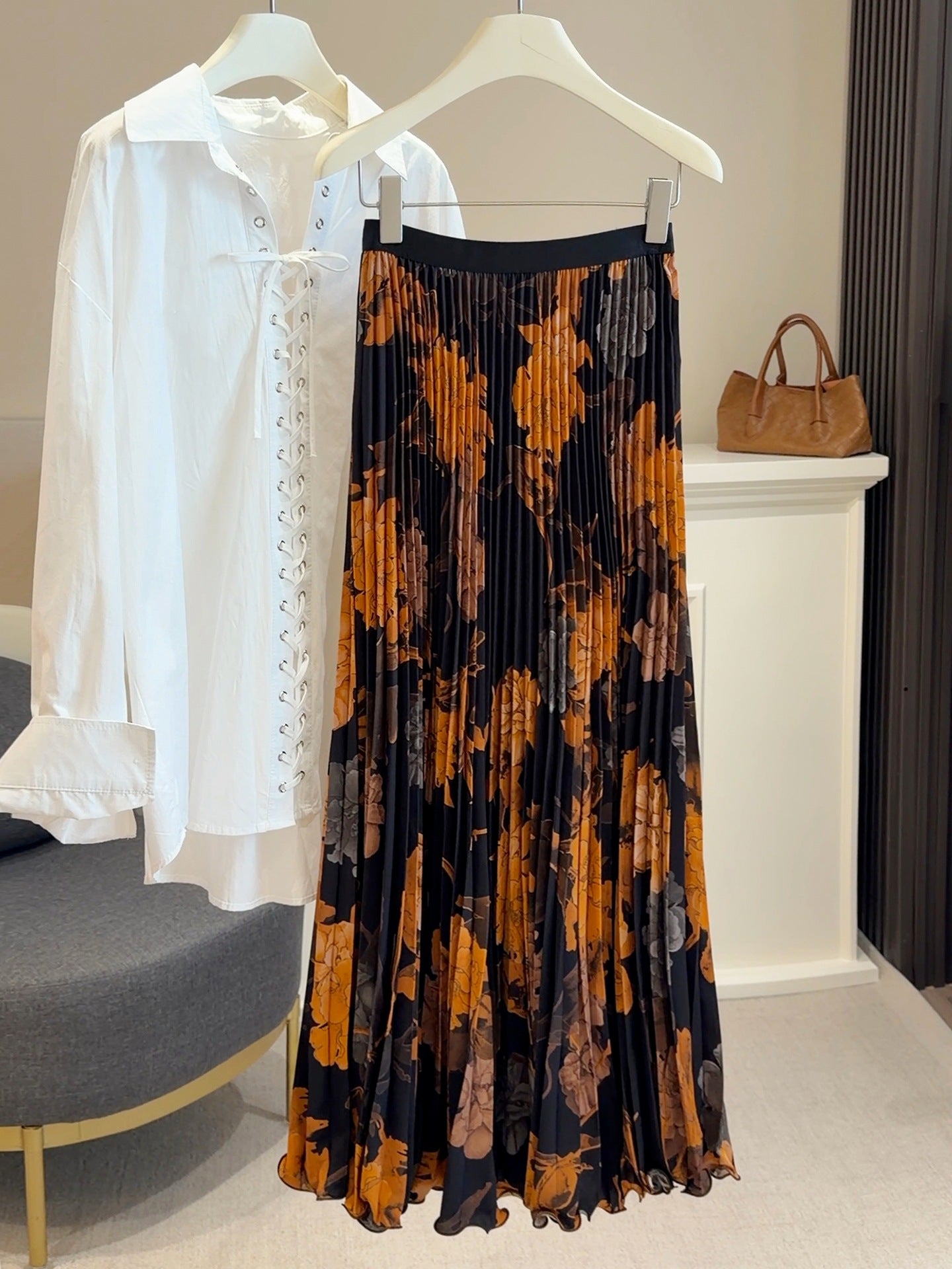 Women's Vintage Printed Pleated Commute A- Line Large Hem Skirt