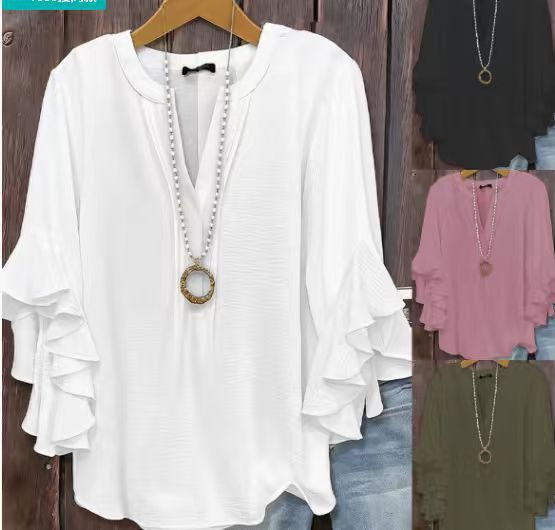 Women's Floral Element Print Casual Trend Lotus Tops