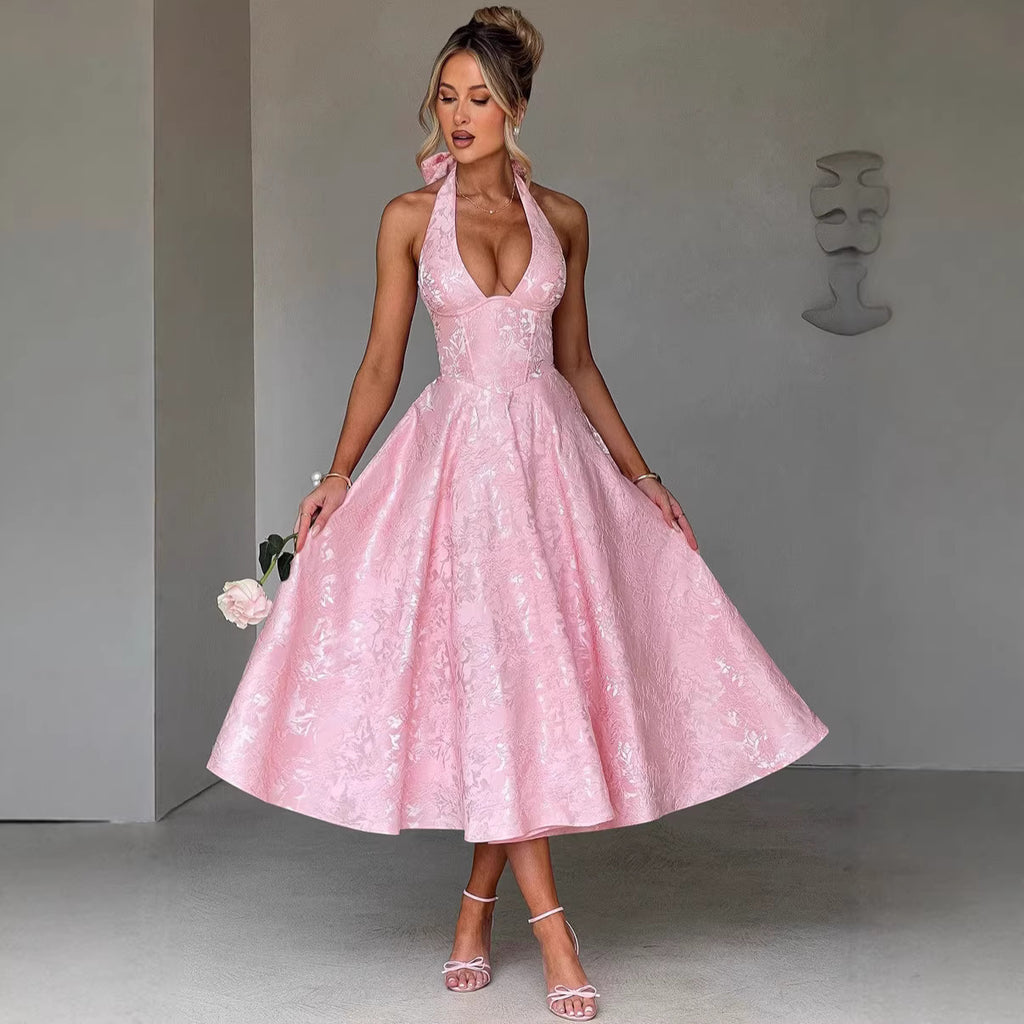 Senior Elegance Sleeveless Backless Waist Trimming Dress