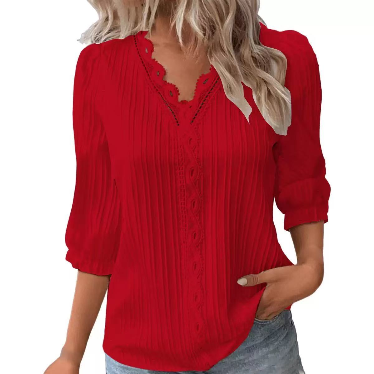 Women's Holiday Fashion Hollow Half-sleeved Shirt Blouse