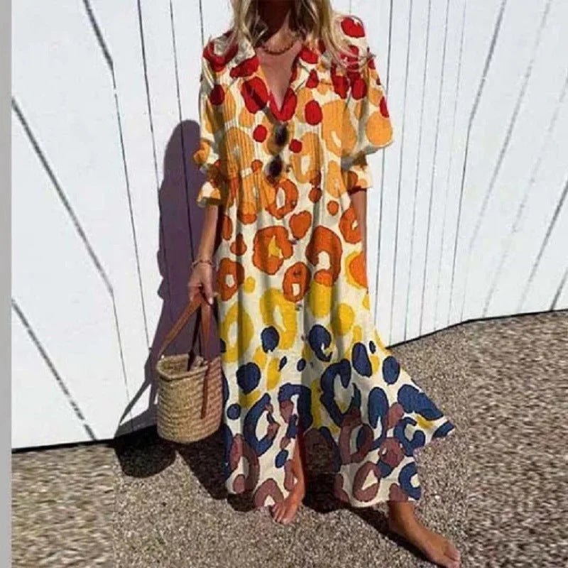 Beautiful Women's Pleated Print Temperament Commute Dress