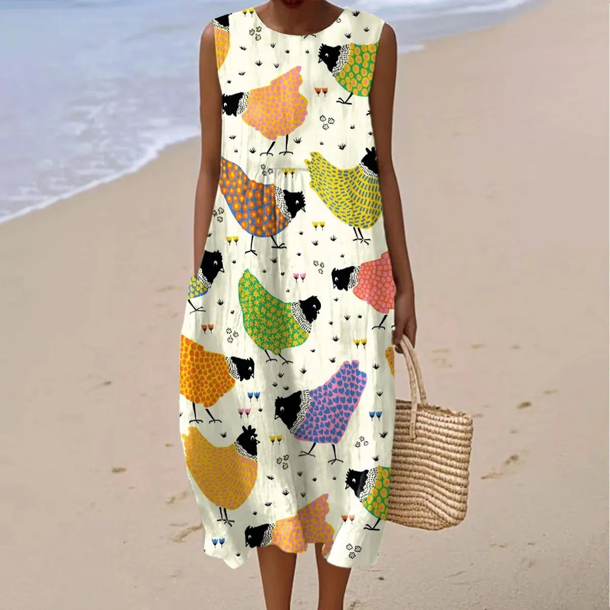 Women's Printed Round Neck Pullover Fashion Casual Dress