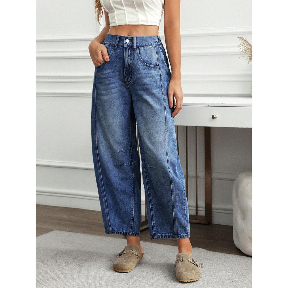 Women's European Loose Wide Leg Washed Trousers Jeans