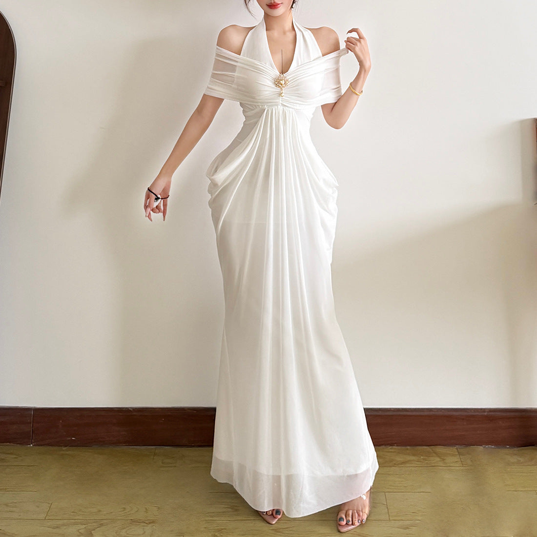 Women's Summer Fashion Backless Gauzy Slim Fit Patchwork Dress