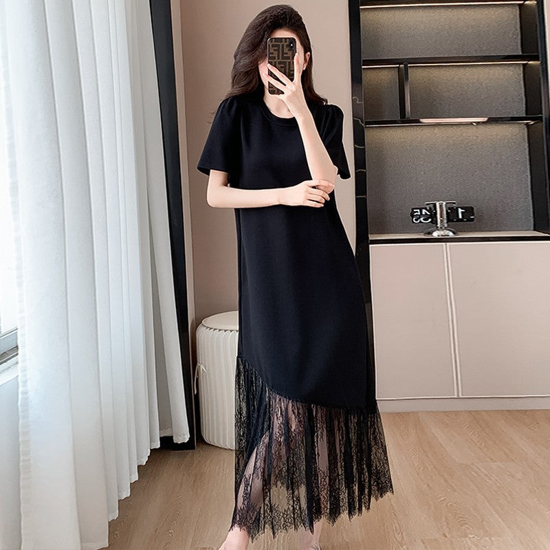 French Style High-grade Lace Stitching Dress Light Luxury Temperament Slimming Women's T-shirt