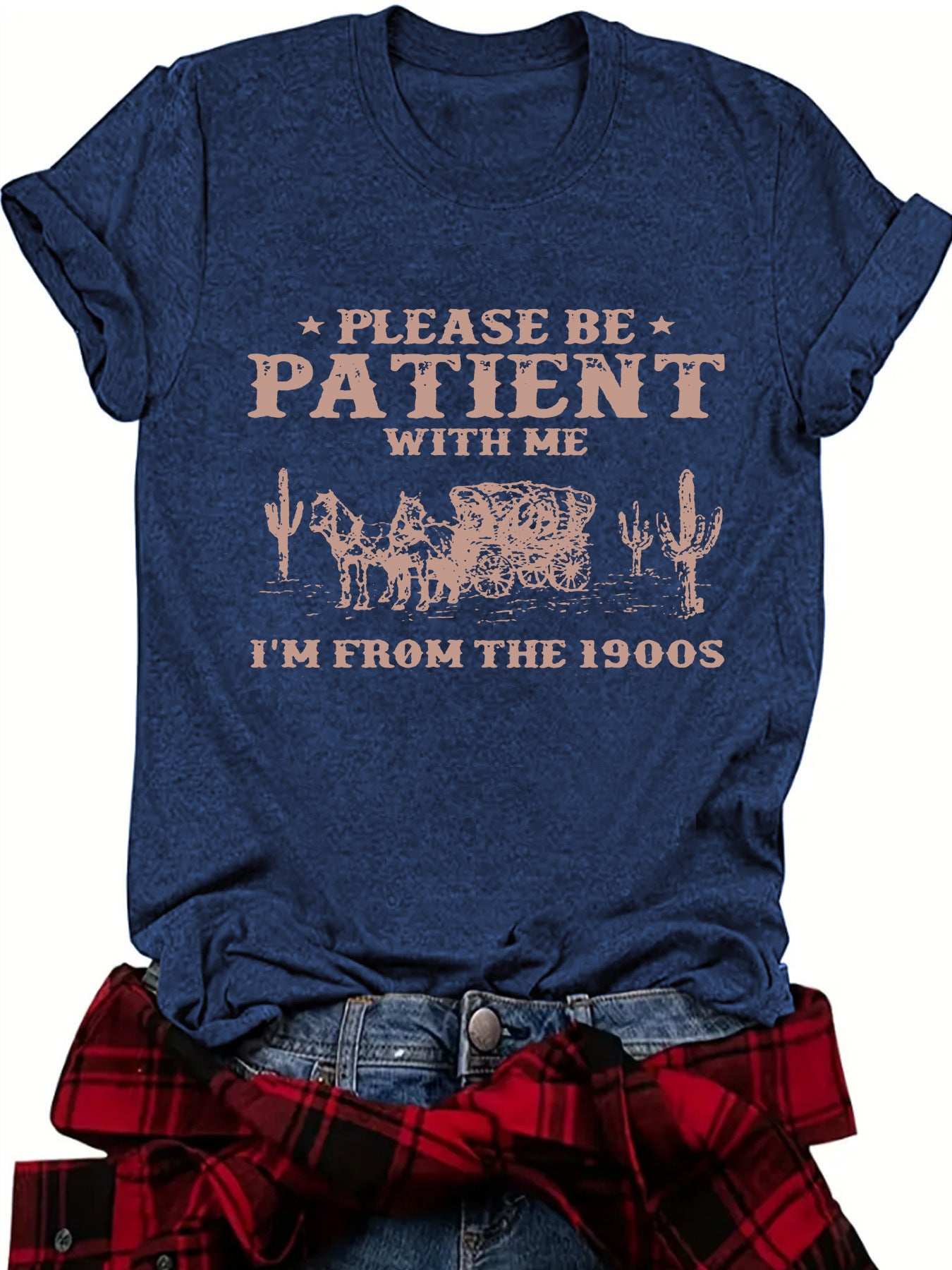 Women's Summer Pattern Round Neck Sleeve Casual Women's T-shirt