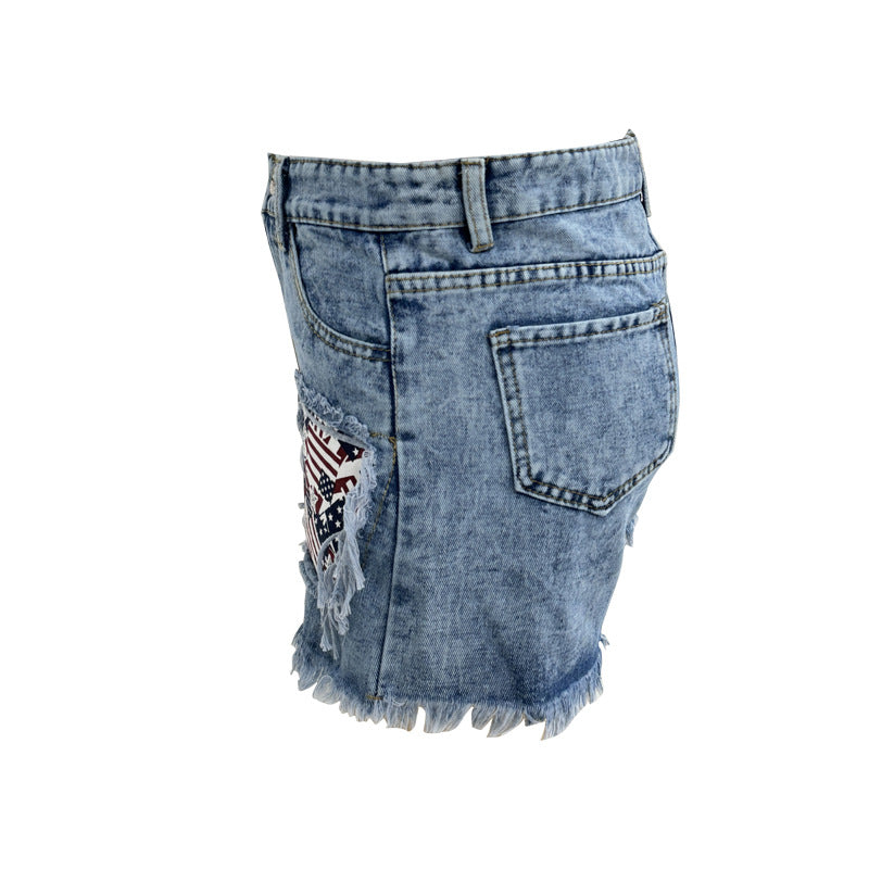 Women's Hole Patch Fried Snowflake Denim For Women's Jeans