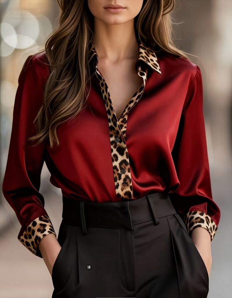 Women's Commuting Figure Flattering Long Sleeve Leopard Print Blouse