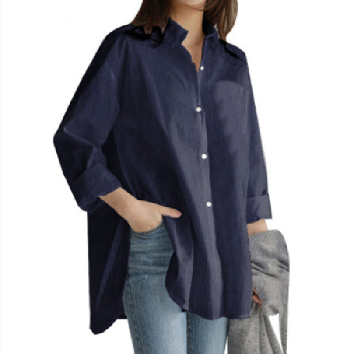 Solid Color Long Sleeve Lapel Irregular Plus Size