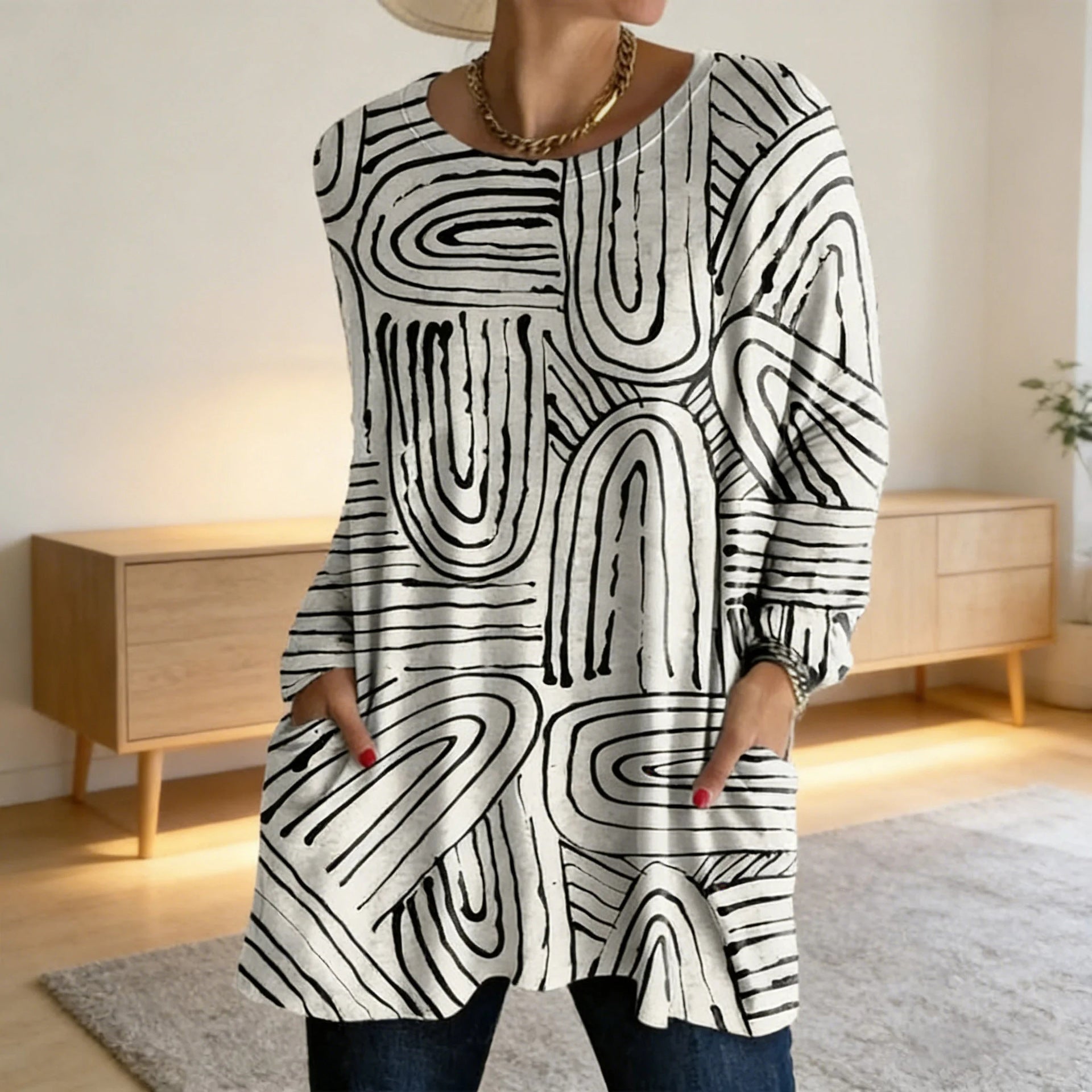 Women's Printed Casual Round Neck Long Sleeve Women's T-shirt