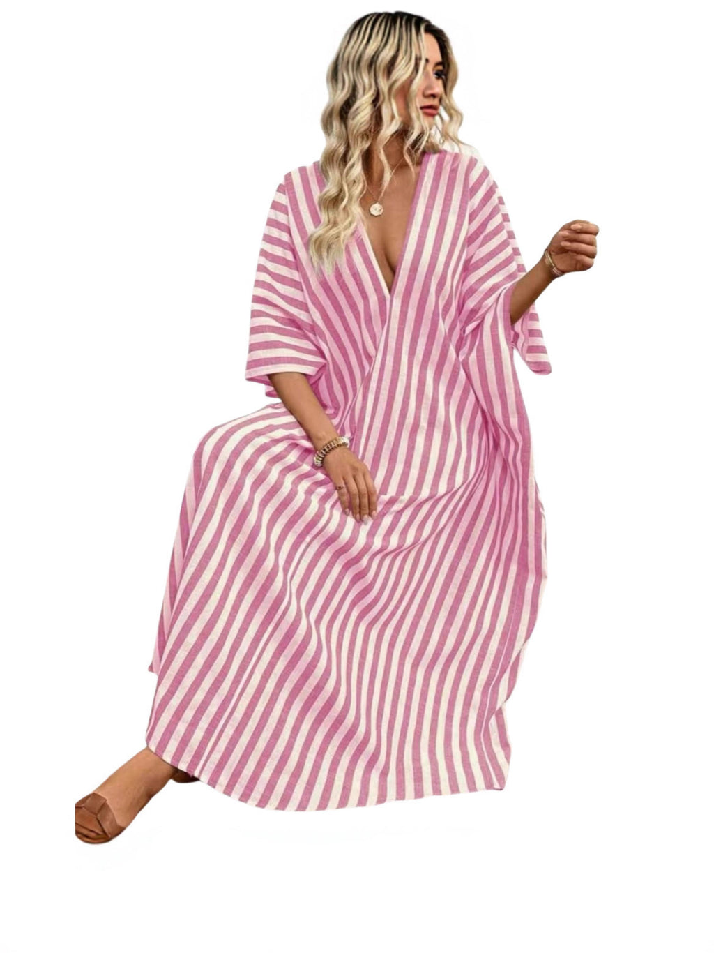 Fashion Loose Casual Striped Long Holiday Dress