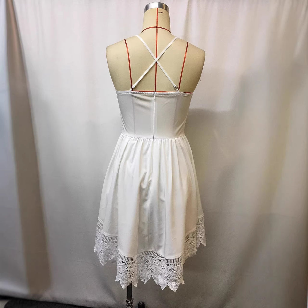 Code Elegant Bohemian Style White Lace Dress