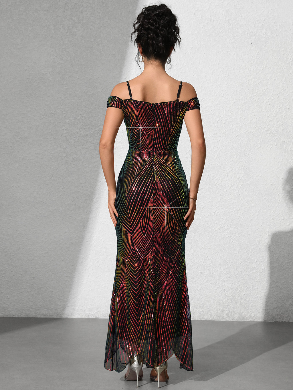 Women's Strapless Sexy Sequins Sling Long Fishtail Dress