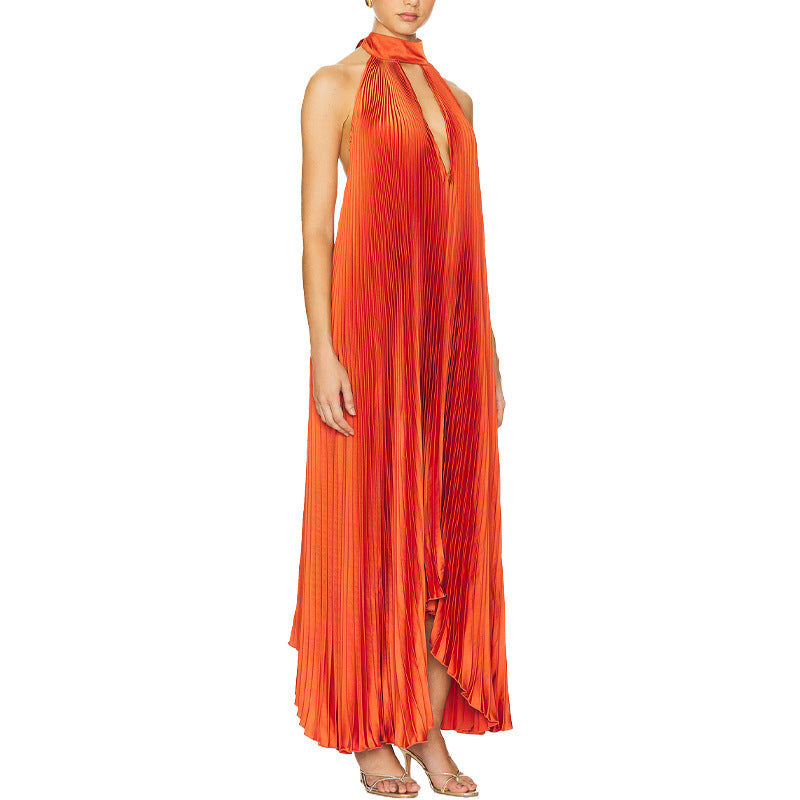 Summer Fashion Sexy Loose Casual Pleated Backless Lace Dress