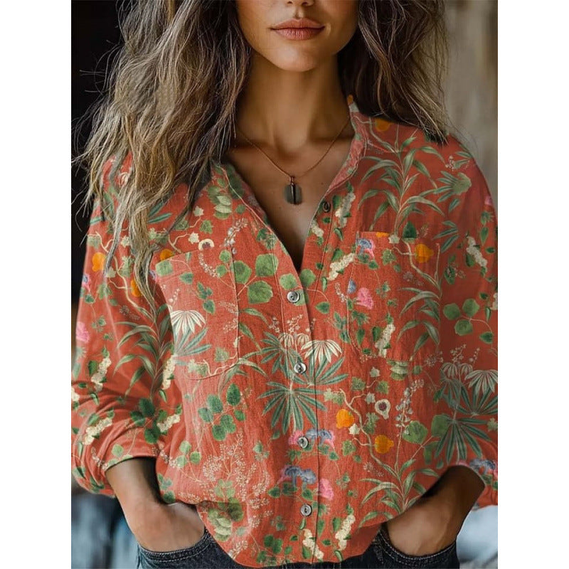 Women's Shirt Printed Exquisite Linen Fabric Tops
