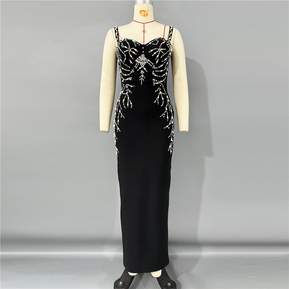 Set Diamond Sling Bandage Sexy Slim Sleeveless Fashion Backless Dress