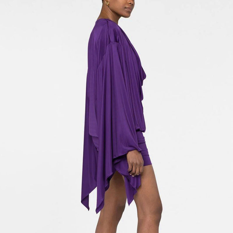 Women's Solid Color Elegant Artificial Silk Swing Collar Dress
