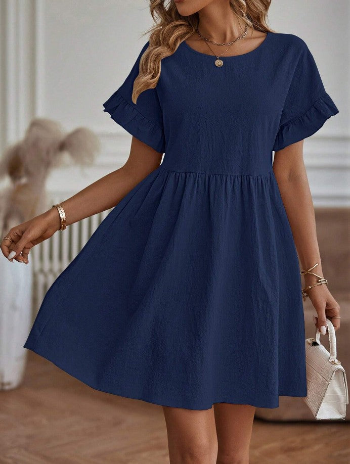 Women's Cotton Linen Round Neck Loose Pocket Skirts