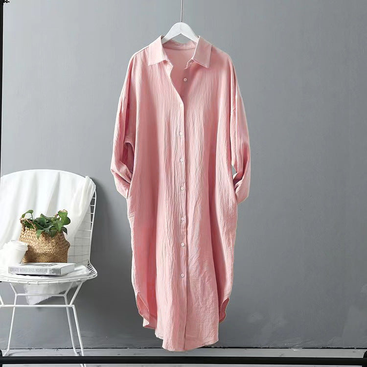 Women's Solid Color Fashion Shirt Cotton Linen Loose Pockets Blouse