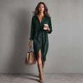 Color Corduroy Long Sleeve Lapel Shirt Dress