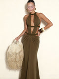 Halter Deep Rhinestone Slim Fit Long The Dinner Party Dress