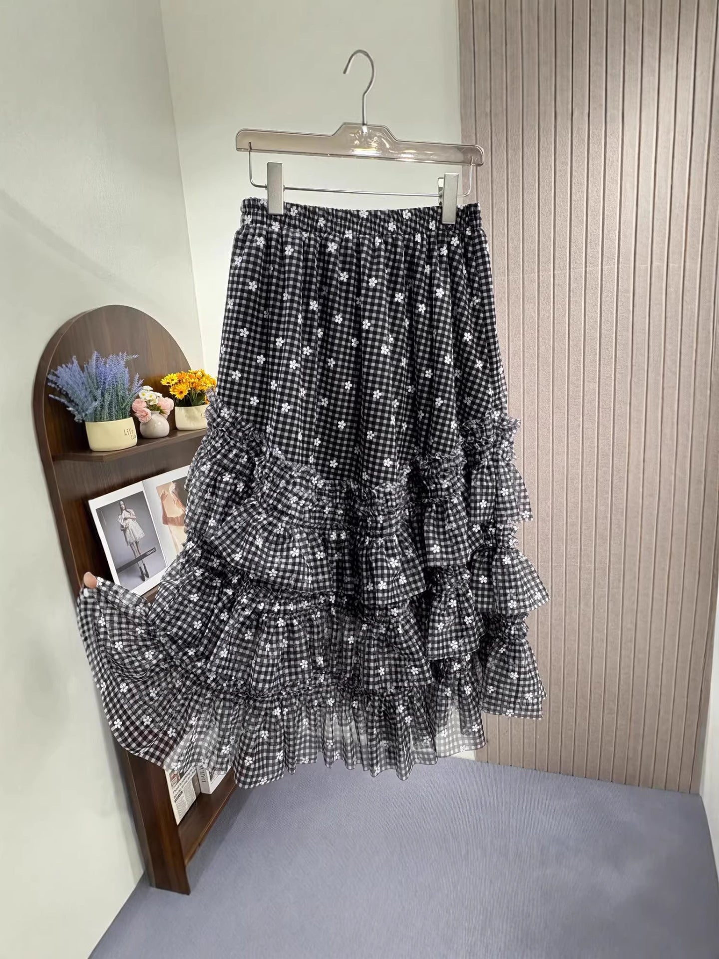 Slimming High Waist Print Super Dense Grid Skirts