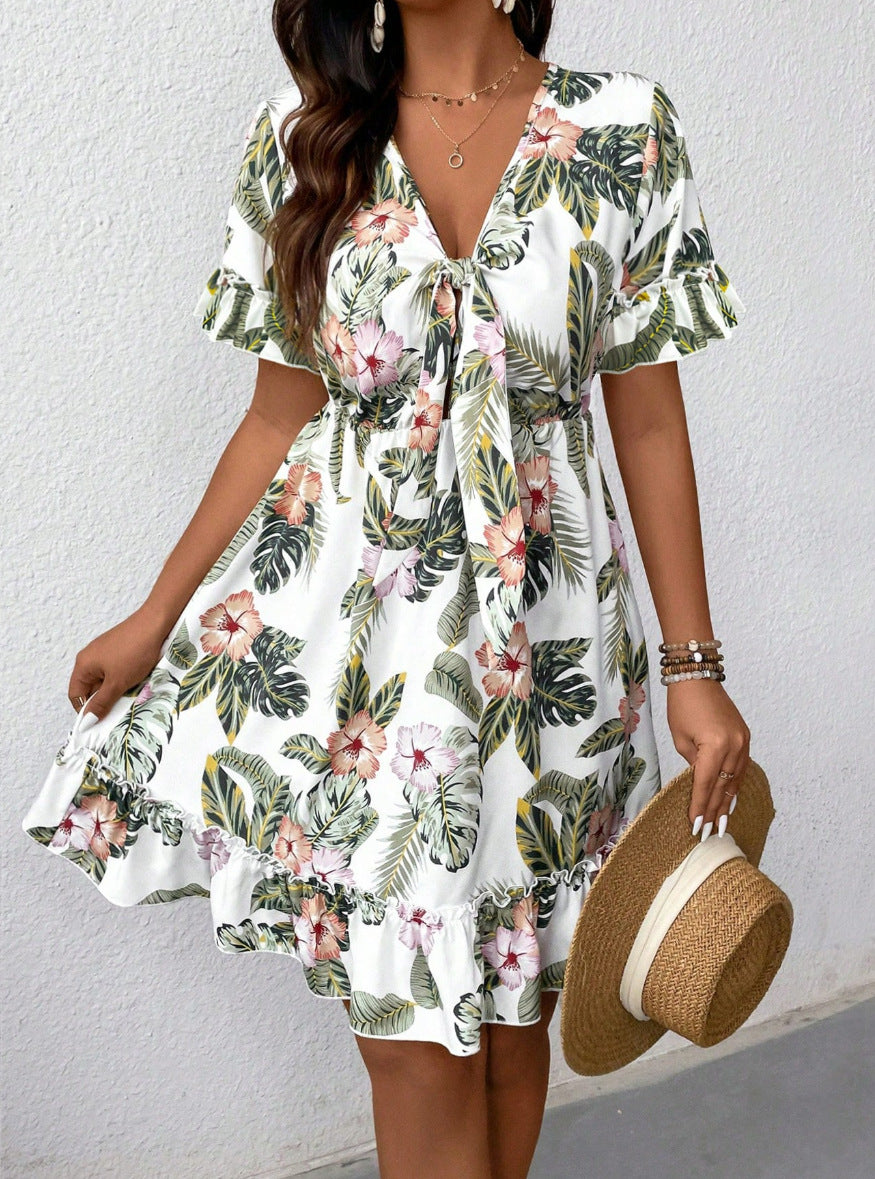 Women's Floral Print Fashion Vacation Style Knee-length Dress