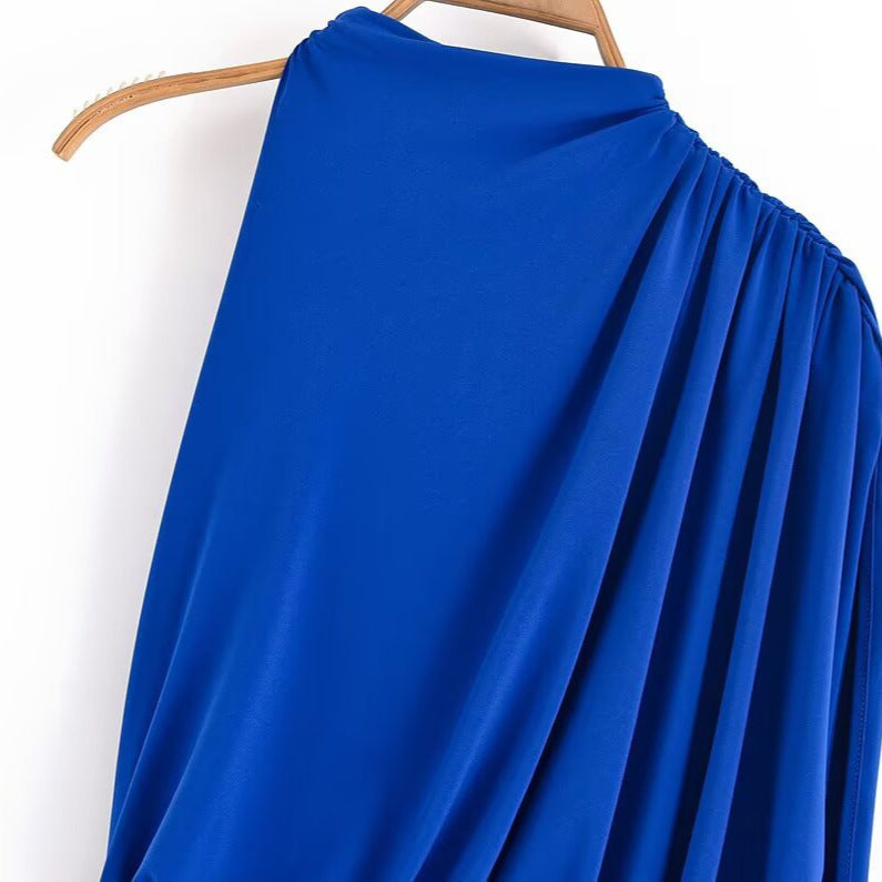 Women's Spring Solid Color Pullover Pleated Laminated Dress
