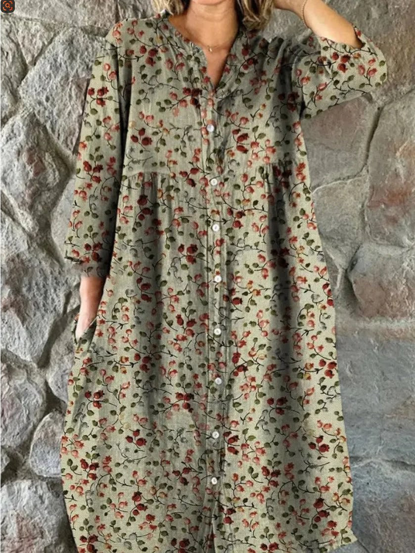Women's Digital Printing Fashion Slim Printed Long Dress