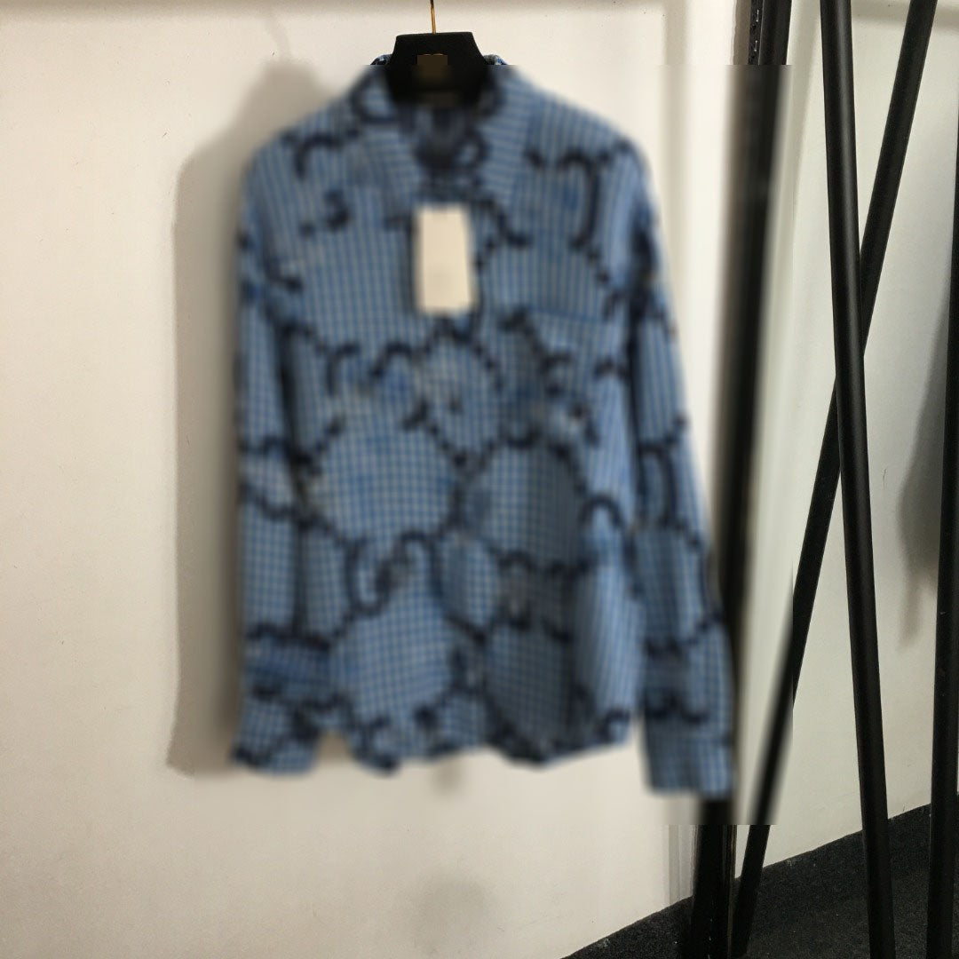 Women's Presbyopic Double Letter Printed Plaid Long Blouse
