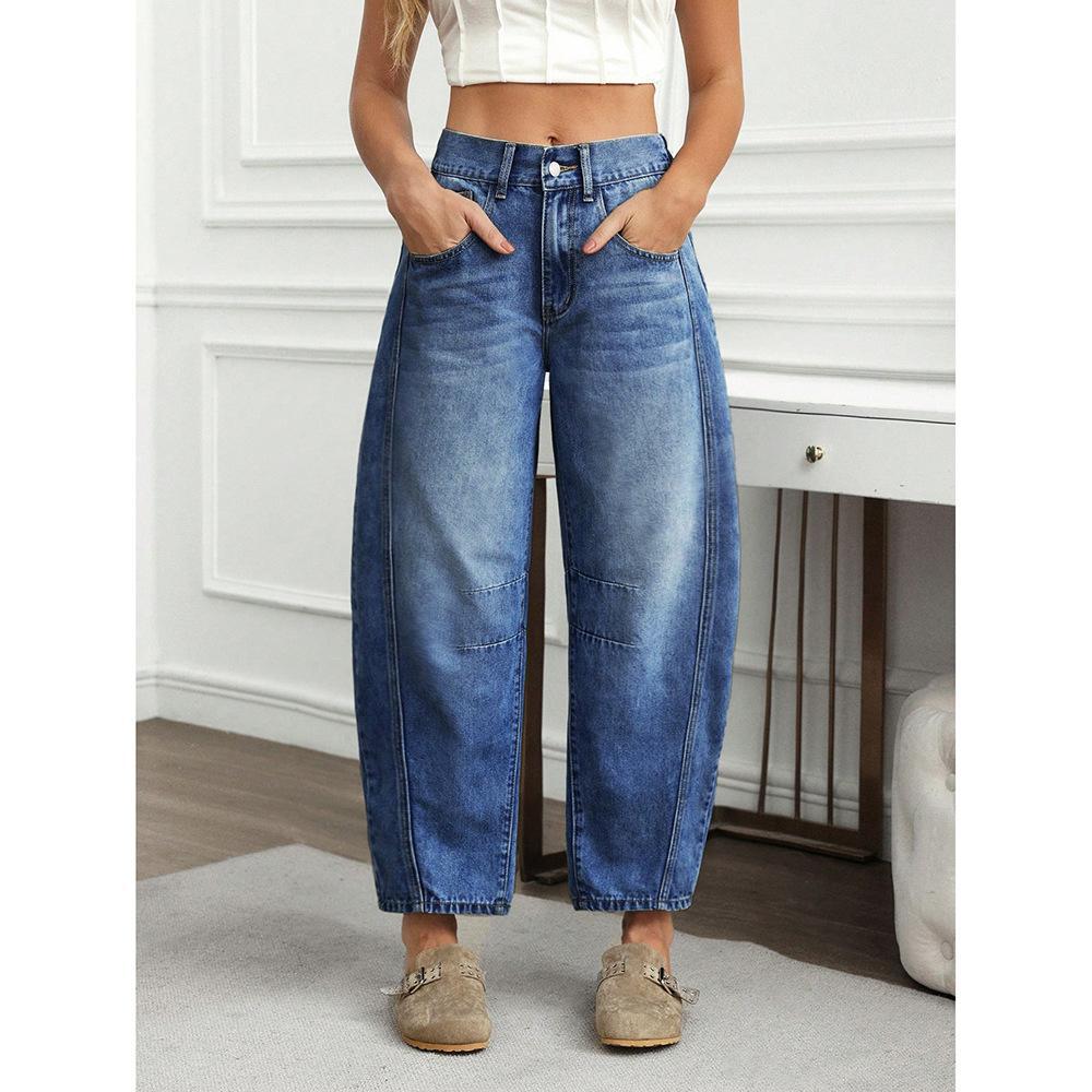 Women's European Loose Wide Leg Washed Trousers Jeans