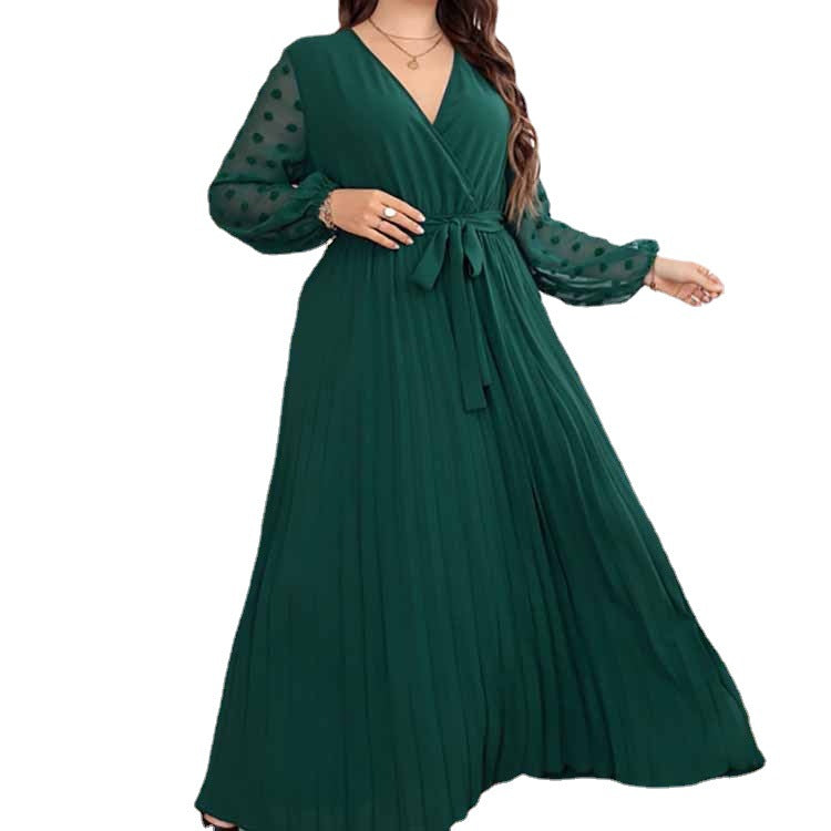 Women's Pure Color Elastic Waist Stitching Dress