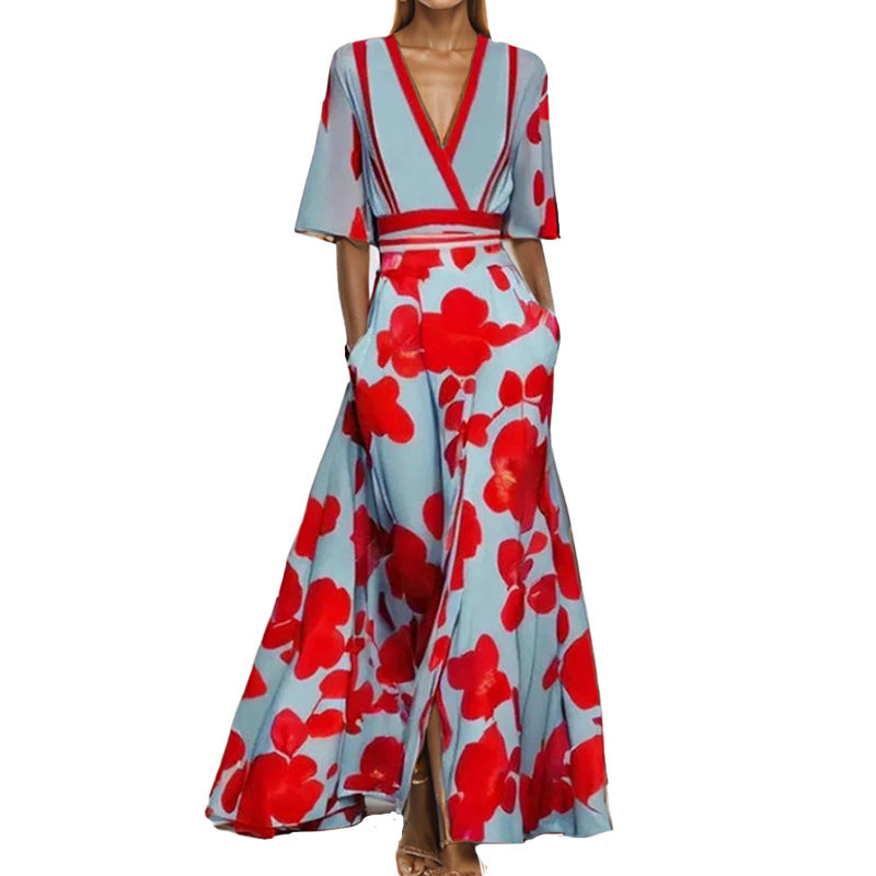 Women's Fashion Elegant Graceful Printed Pleated Large Dress