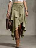 European Retro Western Style Irregular Design Suede Skirt