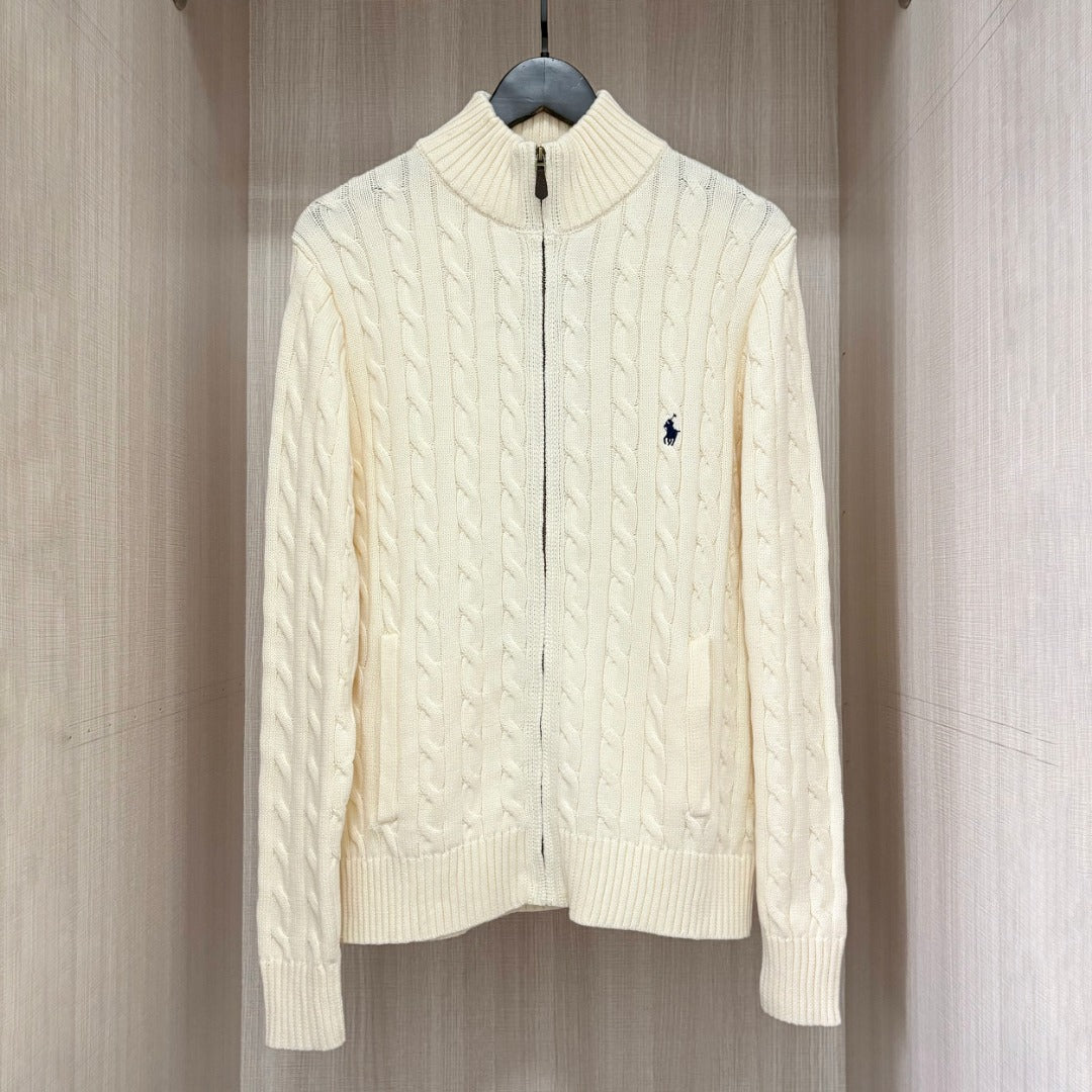 Women's & Men's Twist Knitted With Full Zipper Pony Women's Sweater
