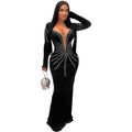 Women's Fashion Wear Solid Color Sexy Rhinestone Long Dress