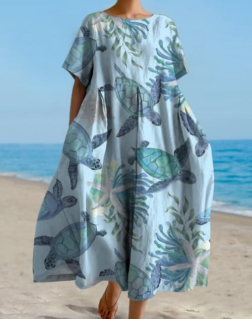 Women's Printed Round Neck Sleeve Elegant Dress