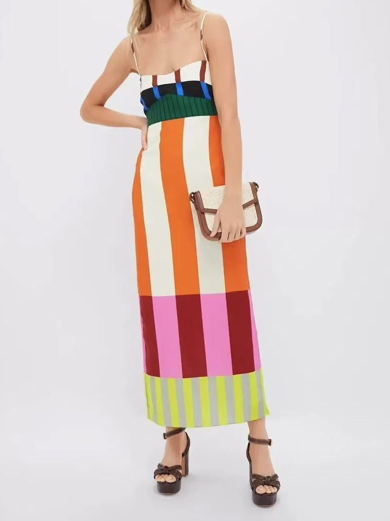 Women's Summer Striped Color Block Skinny Split Skirts