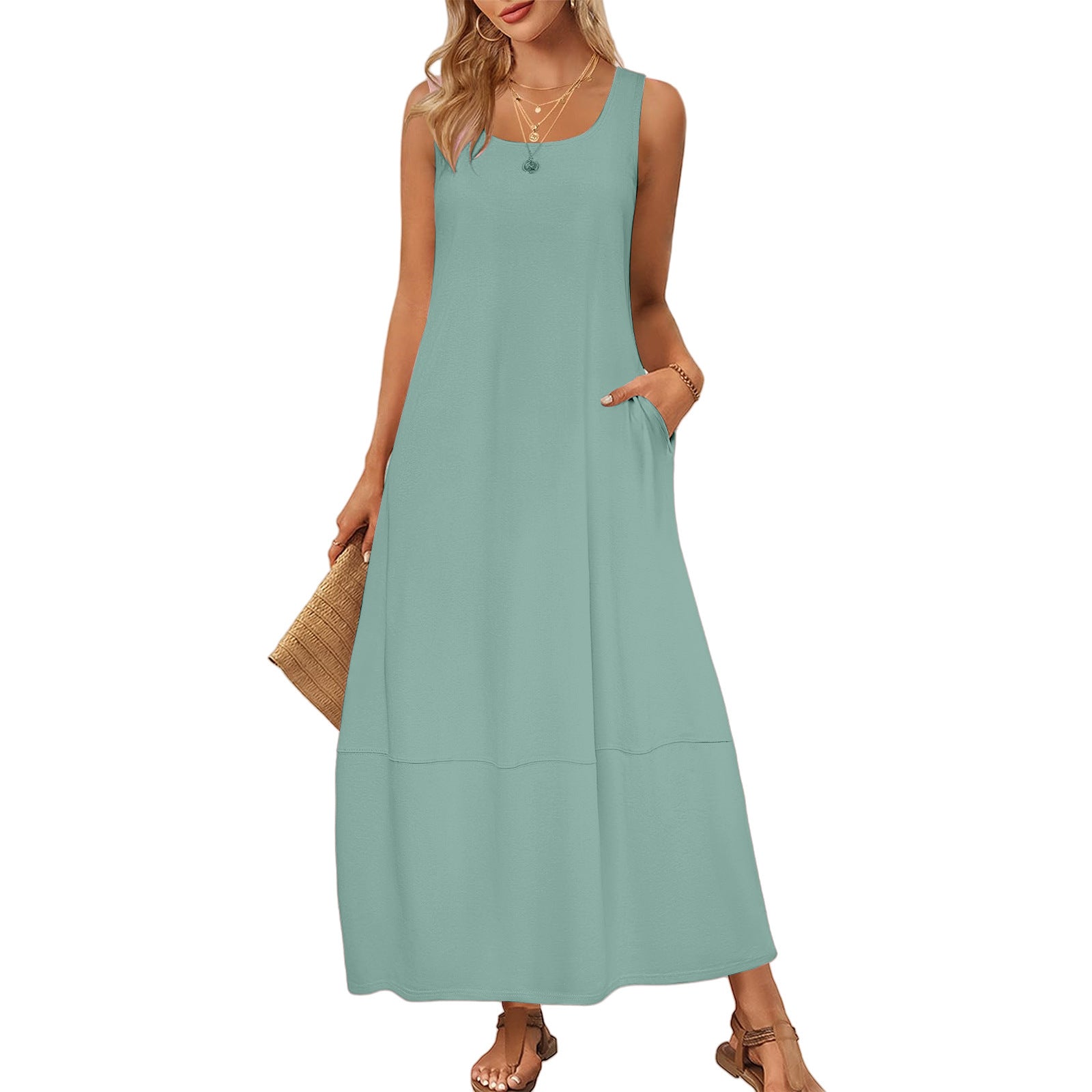 Women's Solid Color Pocket Sleeveless Casual Holiday Women's T-shirt